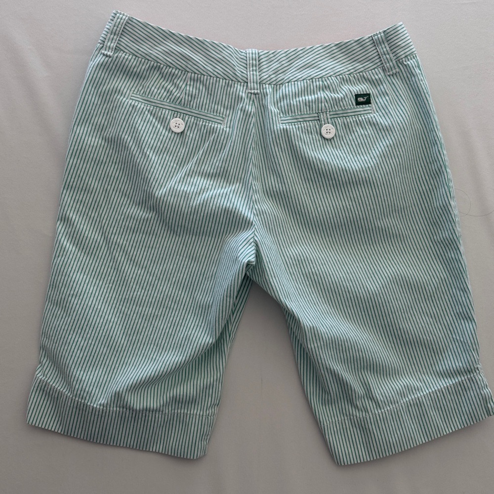 Vineyard Vines Bermuda Shorts Green and White Stripped Size 4 - Picture 3 of 4